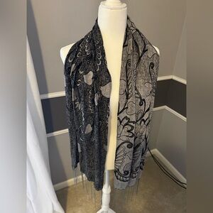Black and Gray Floral Scarf